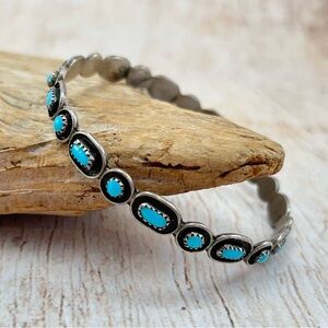 Vintage Turquoise and Silver Zuni Bangle Bracelet